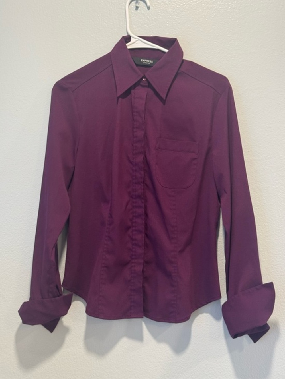 Express Women's Deep Plum Button-Down Shirt 5/6